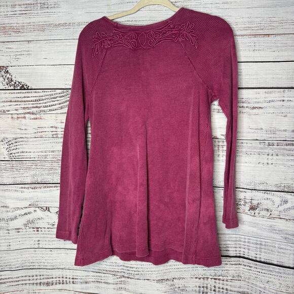 Soft Surroundings Camden Thermal Long Sleeve Top Embroidered Rust Red Sm - Picture 3 of 3